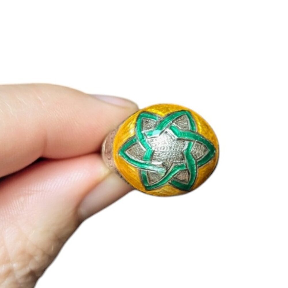 Sterling Silver Ring Enamel Eastern Star 925 Dome Boho Stamped Vintage Size 9